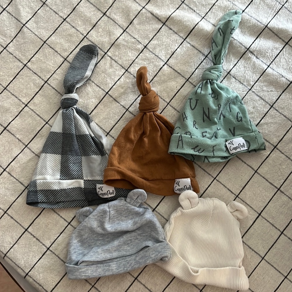 Copper Pearl & Carters Baby Hats. Size 0-6 months.